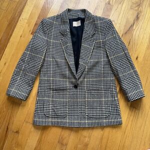 Vintage Pendleton Blazer Jacket Womens 10 Black White Wool Houndstooth USA 90s *